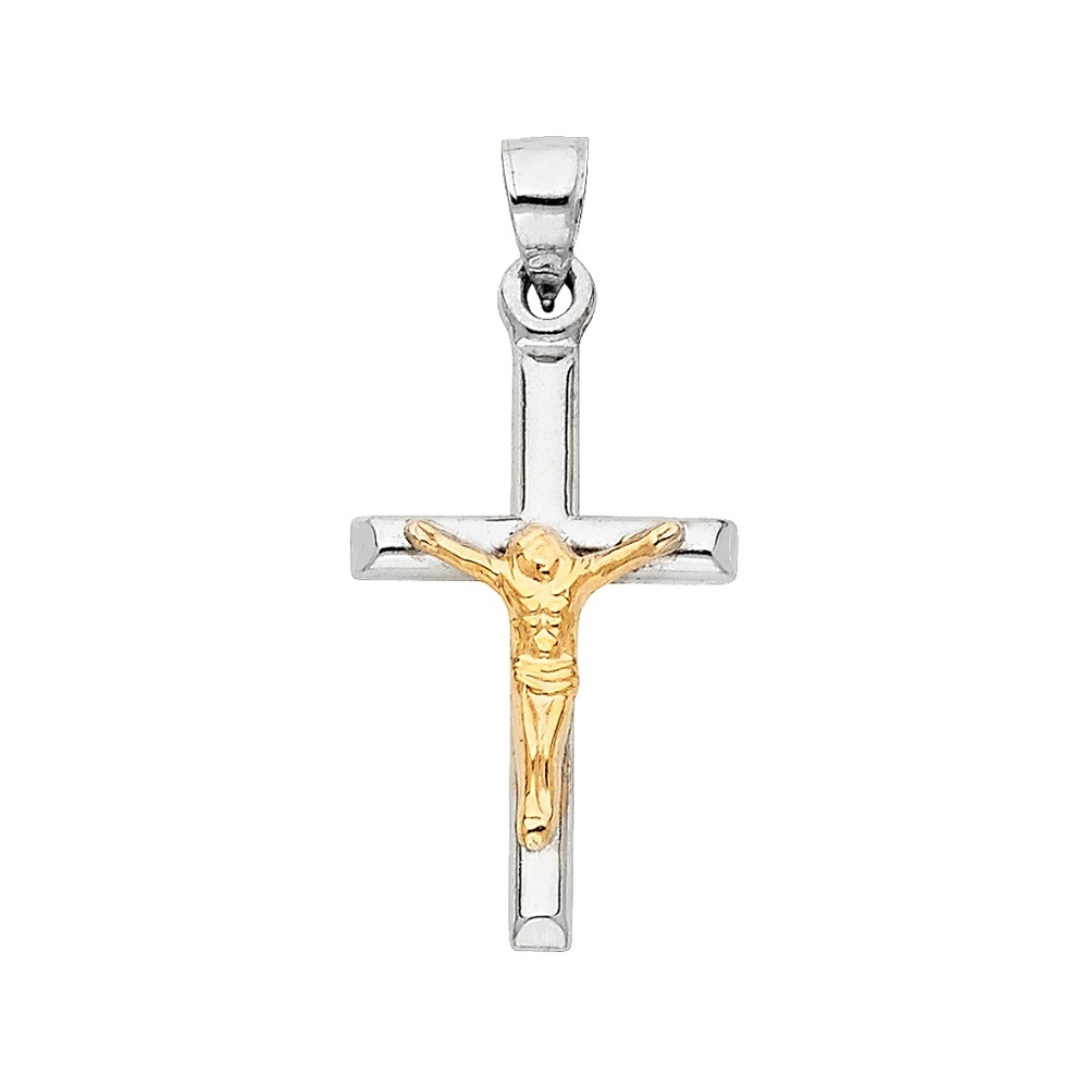 14K Two Tone Religious Crucifix Pendant